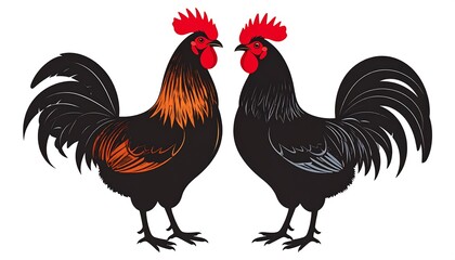 Fototapeta premium Two roosters facing each other, side view