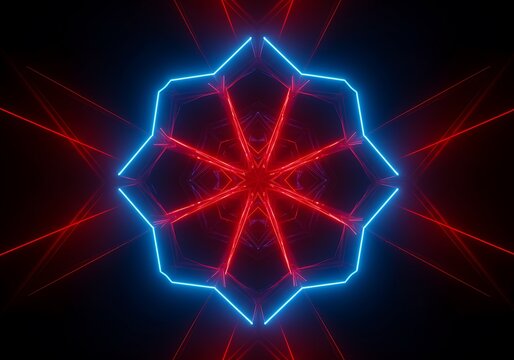 Abstract glowing neon geometric pattern with red and blue - Powered by Adobe