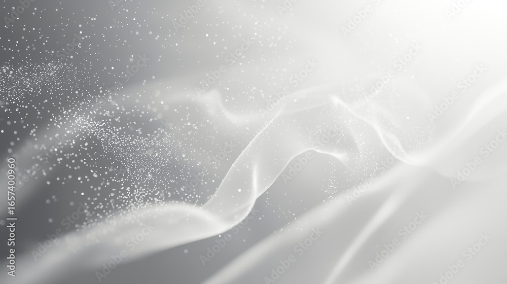 Sticker a white background with particles or elements randomly drifting in space.
