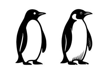Fototapeta premium Black and White Penguin Silhouette PNG Transparent Background, Minimalist Antarctic Bird Icon for Logo and Decoration
