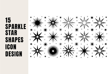 15 sparkle star shapes icon set design.