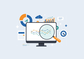 Data visualization dashboard with KPI widgets, analytics data charts and automated reporting. Data visualization dashboard for digital business intelligence, performance tracking vector illustration