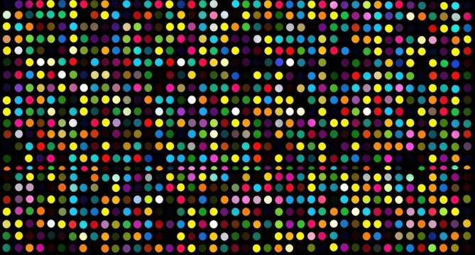 Colorful polka dots on black background