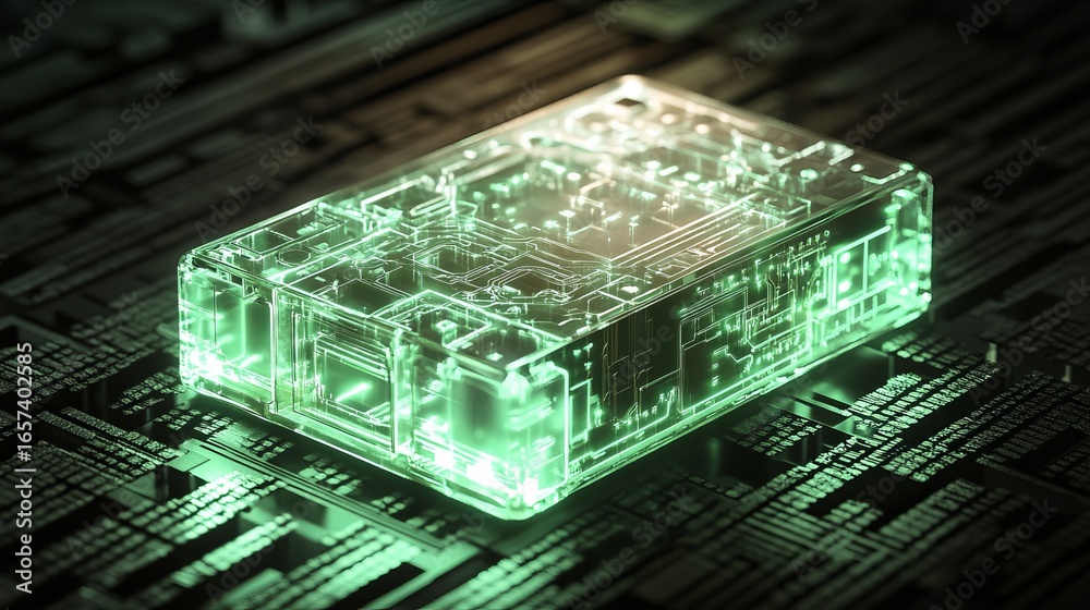 Wall mural futuristic glowing circuit board cube for cutting-edge technology and innovation visuals