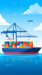 Obraz premium Cargo Ship at Sea, Container Loading, Port