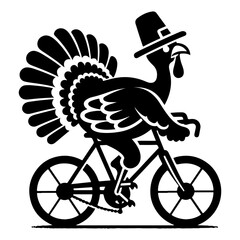  thanksgiving character mascot of a turkey riding a bicycle