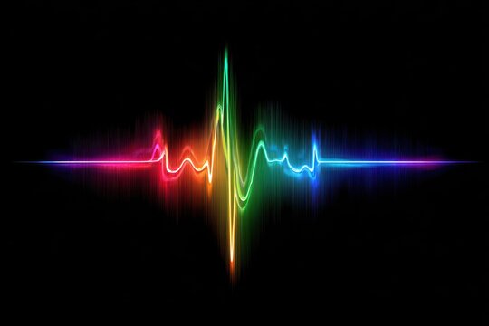 Heart Jpeg. Rainbow Wave Pulse Player Logo on Black Background - Powered by Adobe