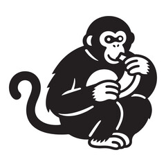 Monkey Silhouette – Primate Eating Banana Illustration