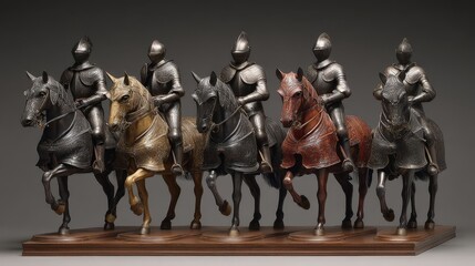 Naklejka premium Knight Profile: Armored Medieval Knight Riding Horse in Metropolitan Museum of Art's Steel Collection