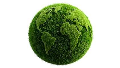  Eco Globe with Fresh Grass Surface, 3D Render Transparent PNG