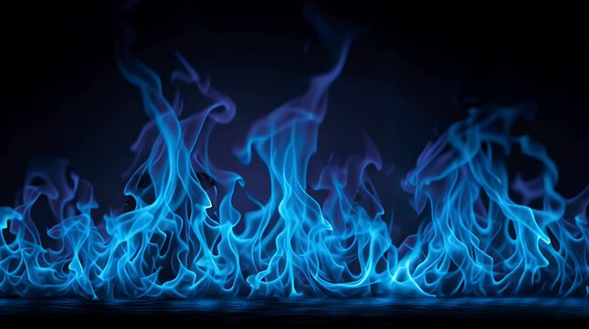 Abstract vibrant blue flames against a black background