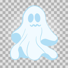 A cute, friendly ghost on a transparent background. Vector for Halloween.