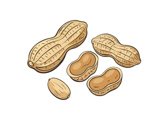 Hand Drawn Peanuts Illustration Isolated on White Background Healthy Snack Food