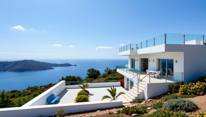 Fototapeta premium Modern Minimalist Hillside Home with Coastal View
