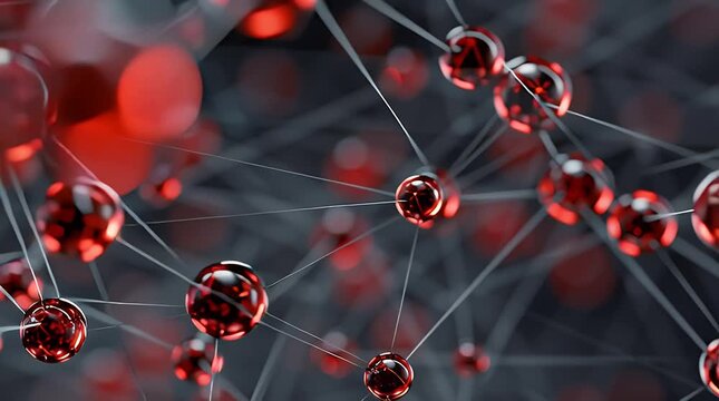 Abstract network of glowing red spheres connected by thin lines