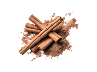 Cinnamon sticks and ground cinnamon arranged together