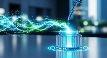 Scientific innovation with glowing energy and data streams