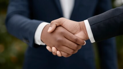 Two men in dark suits shaking hands symbolizing agreement and partnership
