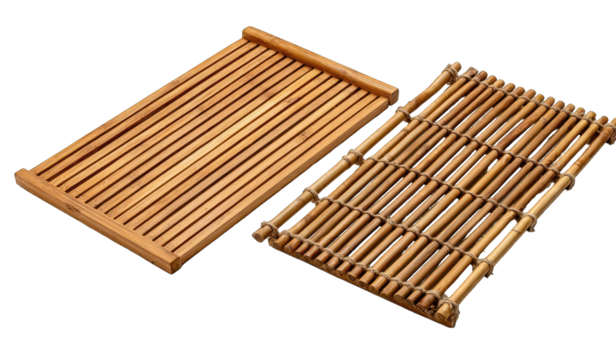 Two rectangular bamboo trays