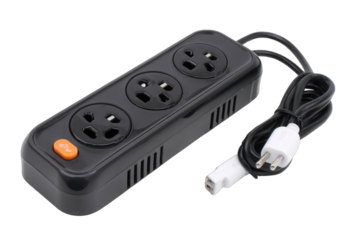 Black power strip with three outlets and cord