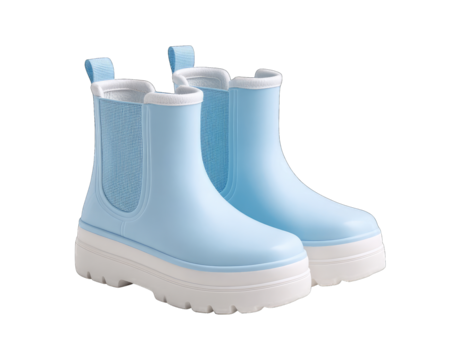 Light blue ankle boots with chunky white soles