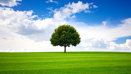 Fototapeta premium A solitary tree in a grassy field under a partly cloudy sky