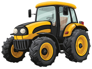 Obraz premium Yellow And Black Tractor With Large Black Tires On Transparent Background, PNG