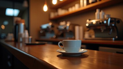 Fototapeta premium A cup of coffee on a wooden bar.