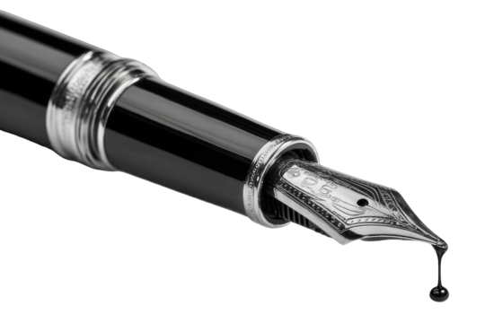 Close-up of a black fountain pen nib with a silver trim