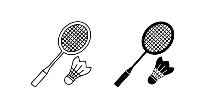 Minimalist Badminton Racket and Shuttlecock Icon Outline and Filled
