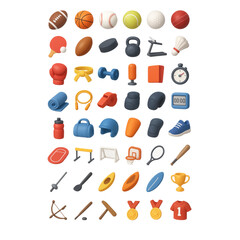Diverse Collection of 3D Sports Equipment and Icons on Black Background football isolated on a transparent background