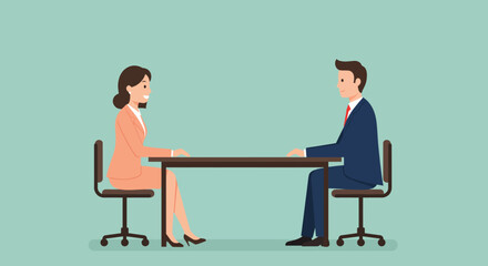 Fototapeta premium Business Meeting: Man and Woman at Table.