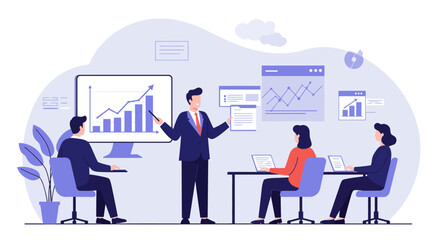 Business Presentation with Charts and Team Members.