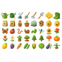 Gardening Tools Plants And Insects Icons watering can hose isolated on a transparent background