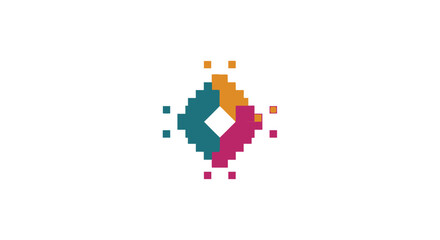 Obraz premium modern pixelated logo design vibrant teal burgundy and gold geometric emblem for tech wellness or creative businesses seeking a unique brand identity