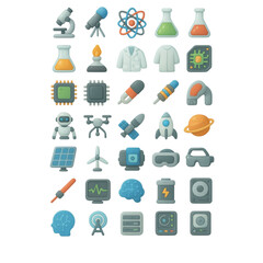 Science and Technology Icons Collection microscope telescope isolated on a transparent background
