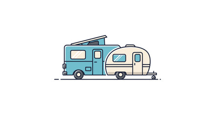 adventure awaits stylish camper van and trailer icon for travel tourism and rv lifestyle websites and blogs
