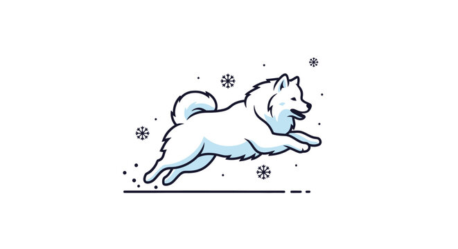 playful white samoyed dog running in snow perfect logo for winter sports pet businesses or coldweather brands