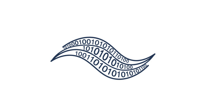 streamlined data flow logo modern binary code wave design for tech startups websites and digital branding