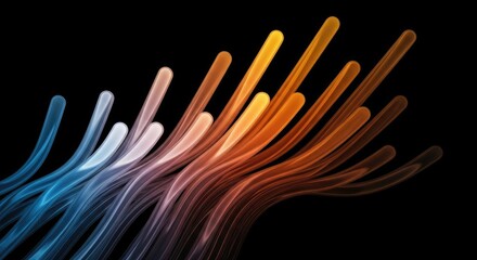 Abstract Rounded Line Strands on Black, Wavy Colorful Elements Texture, Fluid Curve Design