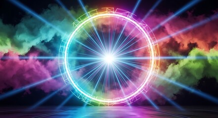 Fototapeta premium A vibrant display of a glowing circle, radiating energy and light. 