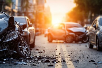 Damaged cars after a collision on a city street (1)