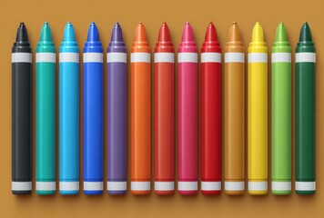 Fototapeta premium Colorful Crayons Arranged in a Row with Bright Shades and Varied Lengths
