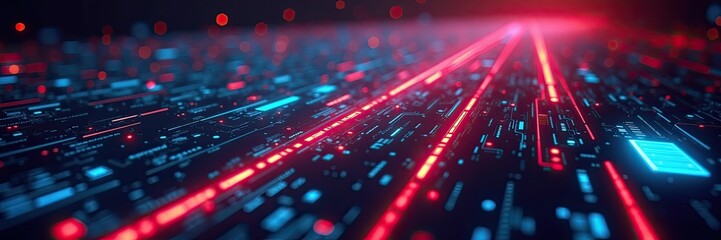 A complex network of glowing digital pathways.