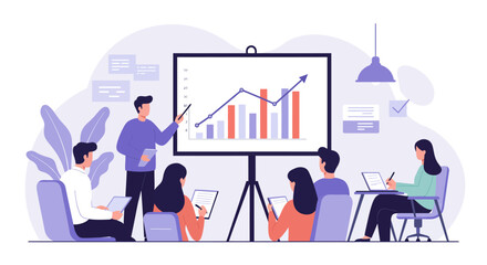Business Presentation with Chart and Audience Illustration.