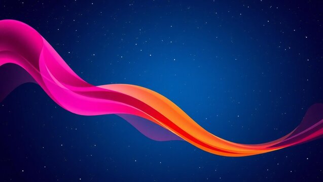 Abstract flowing ribbon of pink and orange against a dark blue background with subtle sparkles