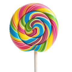and keyword list based on the image.. Colorful Swirl Lollipop on a Stick Against Black Background.