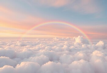 Pastel rainbow arching over fluffy clouds, soft dreamy background, canvas, print