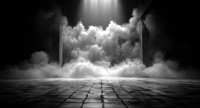 Smoky, dark interior with spotlight