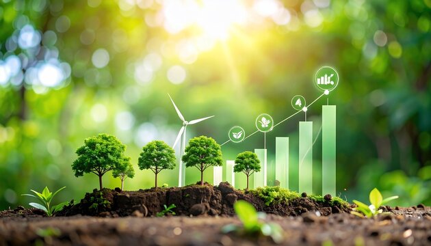 Visualizing ecological growth and sustainable financial success with wind energy and nature - Powered by Adobe